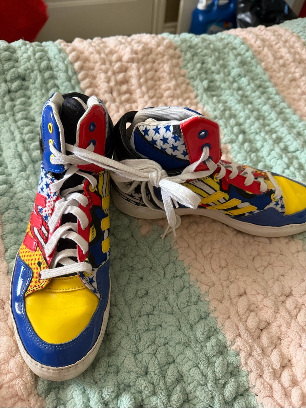 Multi-Color High-Top Sneakers - Bold Red Blue Yellow Design